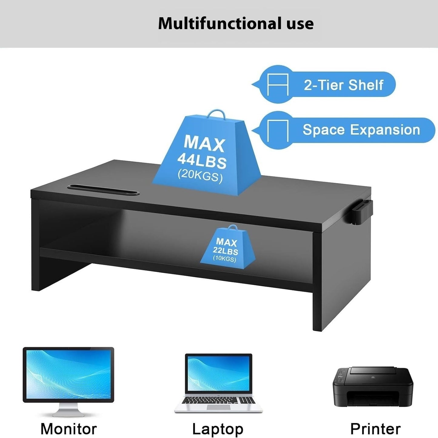 High Quality Black Wooden Double Storage Monitor Stand/ Riser